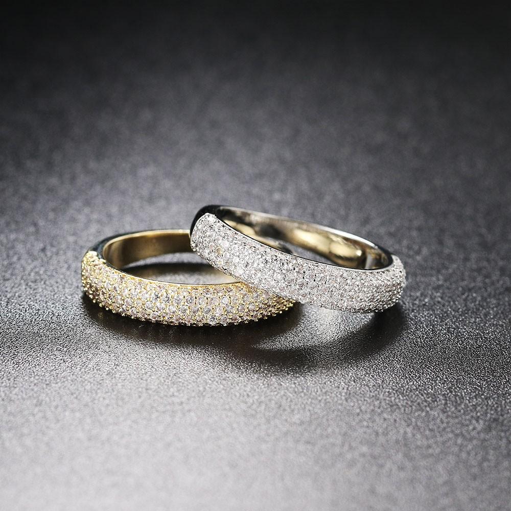 Light Shiny Ring For Women Iced Out Crystal Zircon Gold Plated Accessories Vintage Finger Jewelry Gift R731