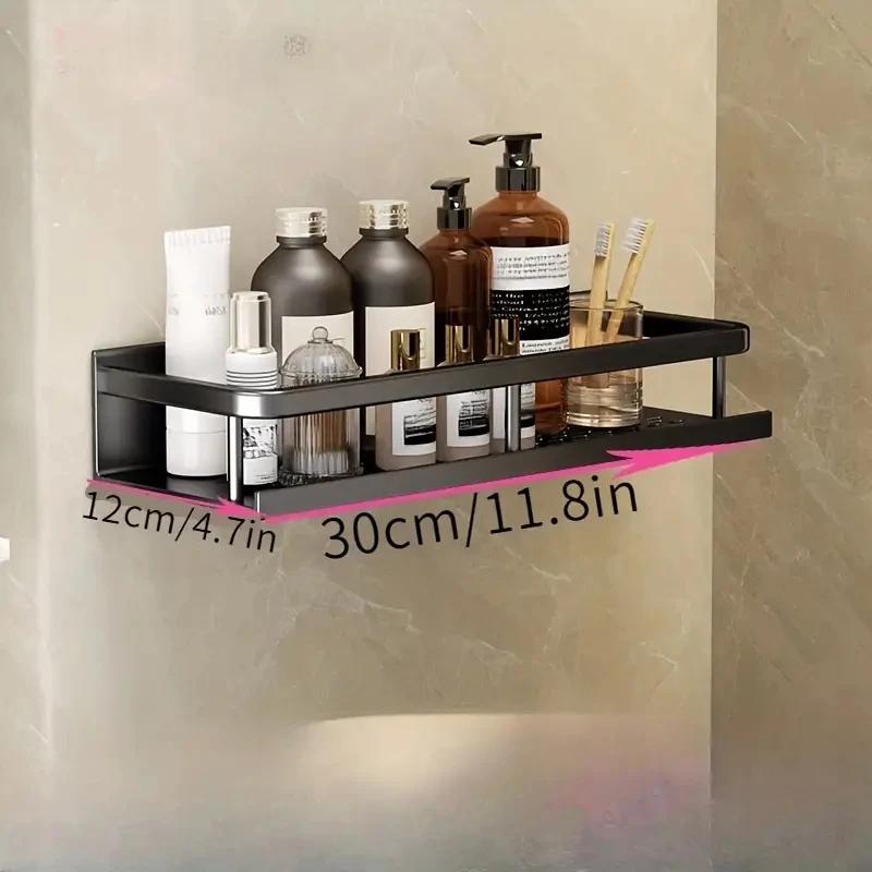 1 Piece Bathroom Shelf Sink Shampoo Bottle Cosmetics Storage Rack Towel Cloth Hook Space Saving Aluminum Rack Wall-Mounted Home