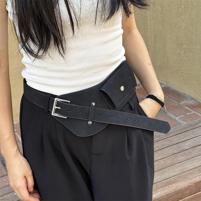 Riñonera Coreana, Riñonera Retro de Gamuza Marrón con Correa Ajustable y Bolsillos, Bolso de Falda Y2k para Chicas, Riñonera Vintage para Mujer con Correa Ancha