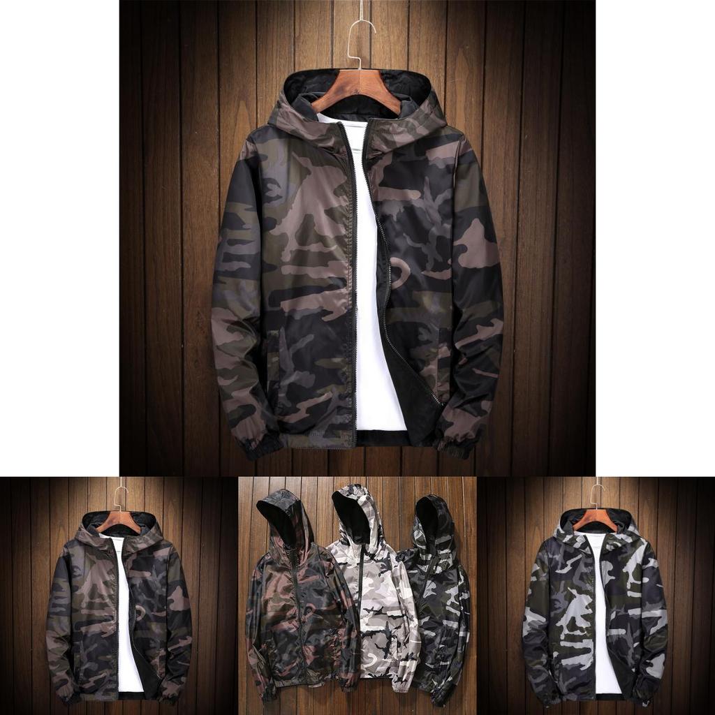 Hochwertige Wende Herren Jacken Mäntel Männlich Lässig Mit Kapuze Camouflage Windjacke Oberbekleidung