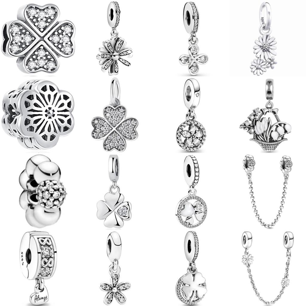 New Original Copper Plated Accessories Fashion Charm Four-Leaf Clover Daisy Bead Fit Pendant Bracelet For Women Diy Jewelry Gift