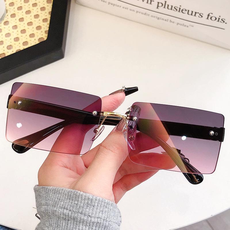 Frameless Trimmed Square Sunglasses Women'S Fashion Uv Protection Glasses Trendy Sunshade Sunglasses