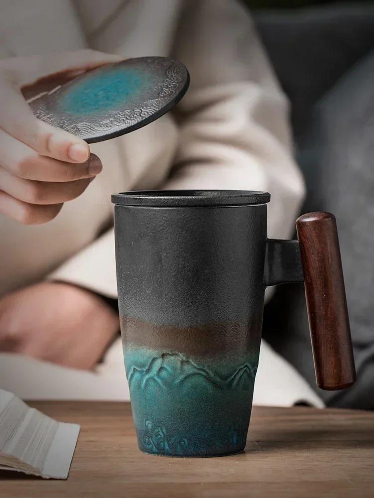 Kreativer Retro-Becher Keramik Große Teetasse Kaffee Handgefertigte Keramikbecher Tassen und Becher Geschäftsgeschenk-Set