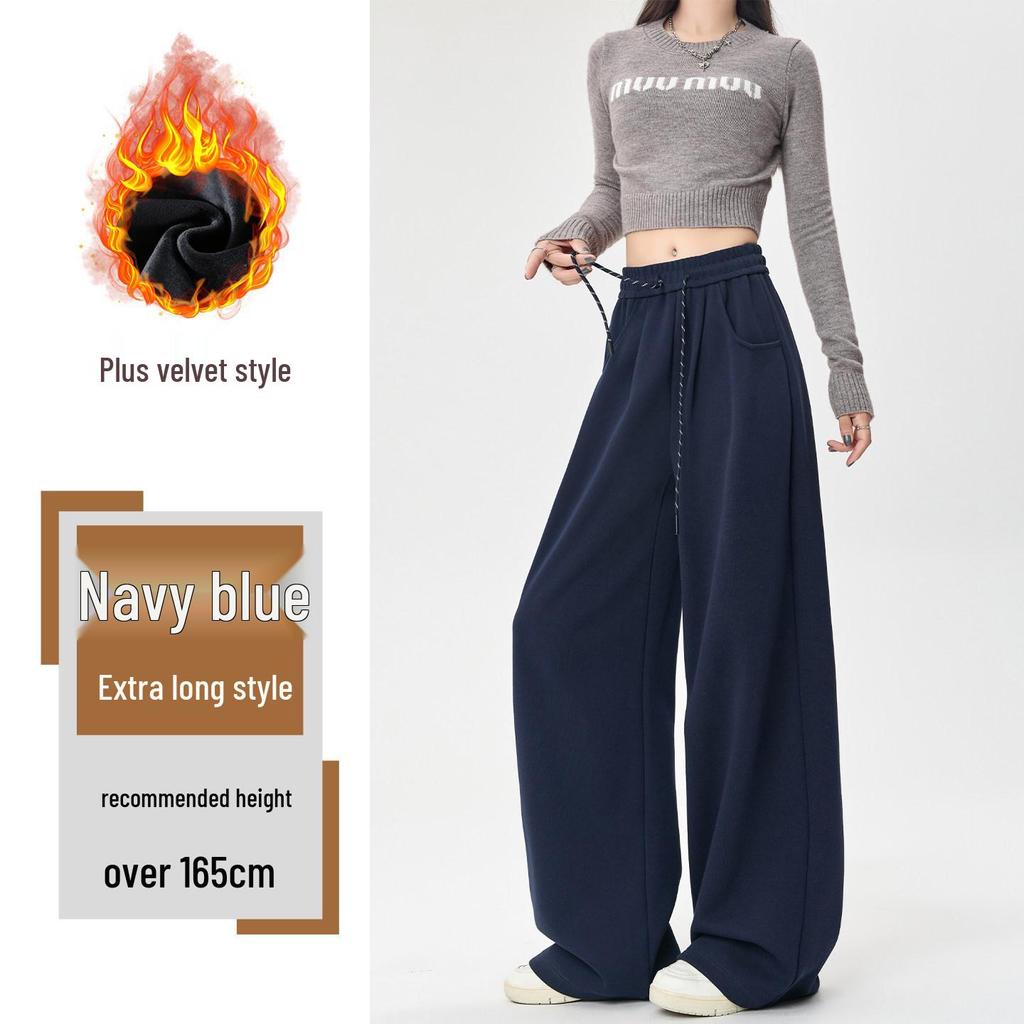 2025 Women's American Style High Waist Velvet Wide-Leg Sweatpants for Autumn/Winter