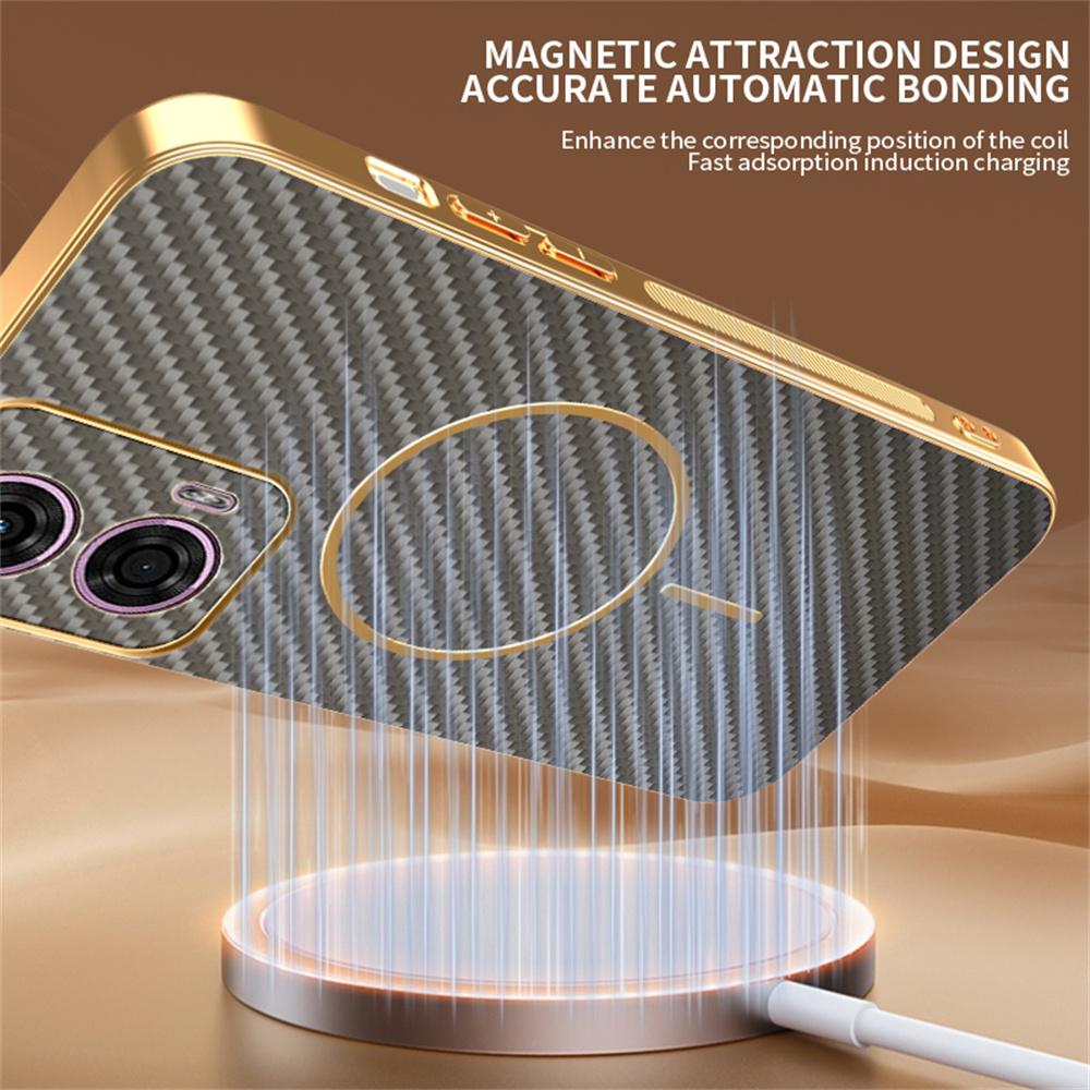 Phone Case For Motorola Moto G24 4G/E14 4G/G04 4G/G04s 4G/G24 Power Carbon Fiber Textured Electroplated TPU Back Cover