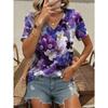 Women's Summer T-Shirt 3D Plant Flower Print Retro Fashion Casual Short-Sleeved Street Oversized V-Neck Women's Clothing