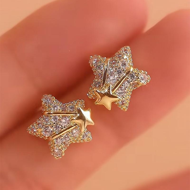 Creative design inlaid full diamonds star earings stud light luxury and high-end earrings for women suitable for daily