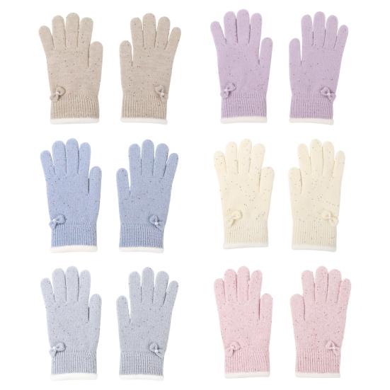 Women Winter Gloves Warm Touch Screen Gloves with Bow-Tie Sequins Knitted Thickened Gloves for Daily Outings Dating Party