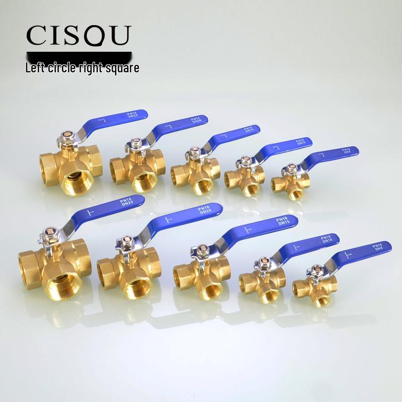Copper Three-Way T/L-Type Ball Valve, 4-6 Points, 1" Internal Thread, One-In-Two-Out, for Water or Natural Gas.