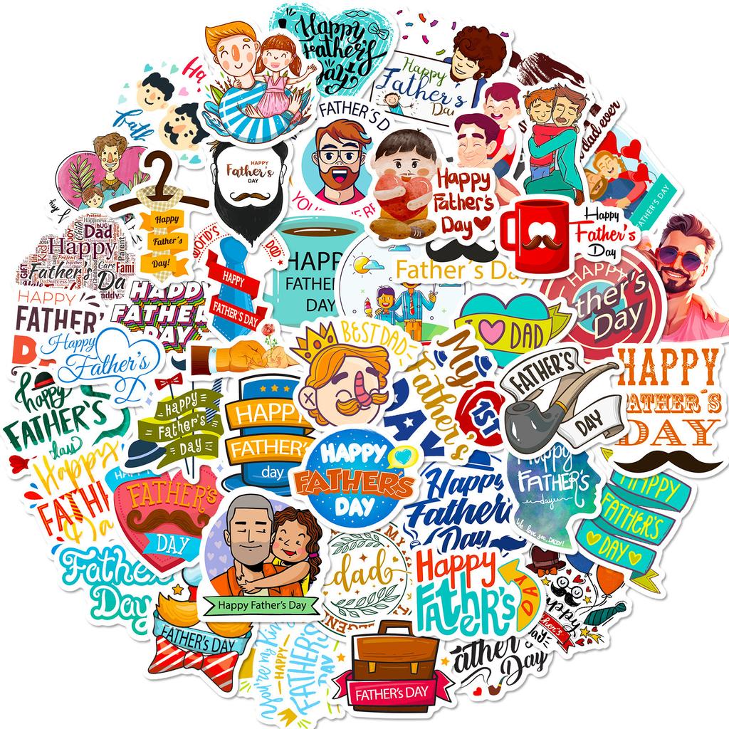 50 Cartoons Father'S Day Gifts Stickers Envelopes Seals Party Gift Boxes Decorative Stickers