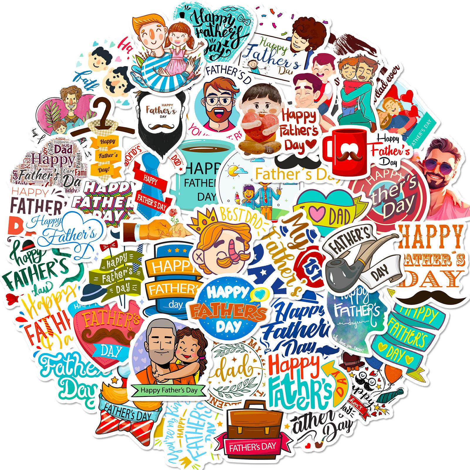 

50 Cartoons Father S Day Gifts Stickers Envelopes Seals Party Gift Boxes Decorative Stickers