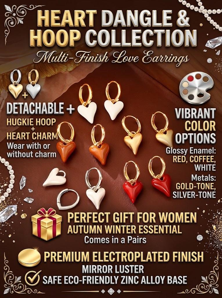Romantic Heart Dangle Drop Earrings Vintage Aesthetic Detachable Earrings Luxury Chic Autumn Winter Jewelry Gift for Women
