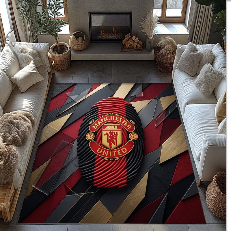 Tappeto in Flanella Stampato Manchester United Antiscivolo Morbido Poliestere Tappeto per Pavimento Tappetino Decorativo per Interni per Camera da Letto Soggiorno Divano