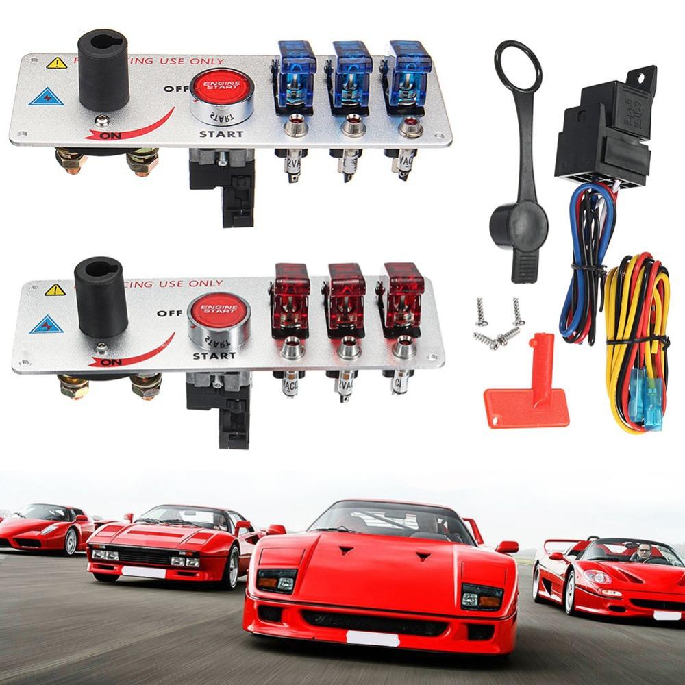 12V Racing Car Engine Start Button Panel, with Ignition switch, Start/Stop Button and LED switch