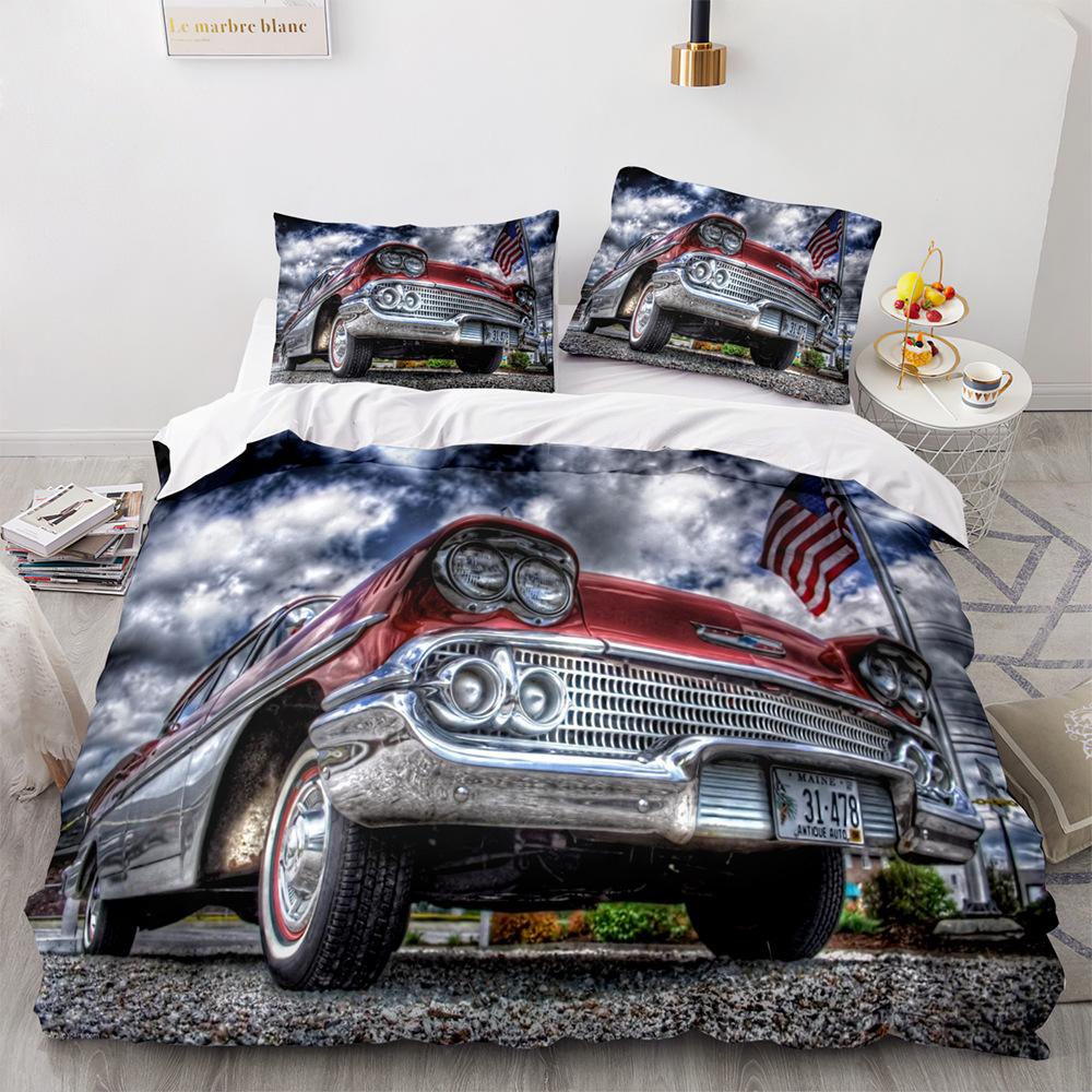 Retro Car Old Car Duvet Cover Set 3D Print King Queen Size Comforter Cover With Pillowcases For Kids Teens Polyester Bedding Set
