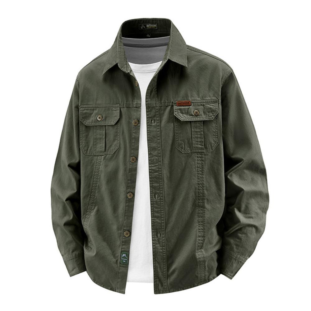 Vintage Men's 100% Cotton Shirt Safari Style Multi-pocket Lapel Top Spring Autumn Long Sleeve Youth Loose Shirts Plus Size M-6XL