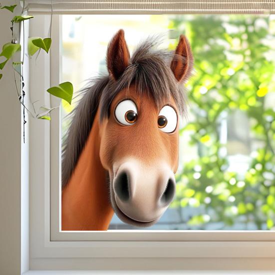 Cartoon Giraffe Window Clings Animal Glass Static PVC Decals Sticker Reusable Funny Waterproof for Living Room