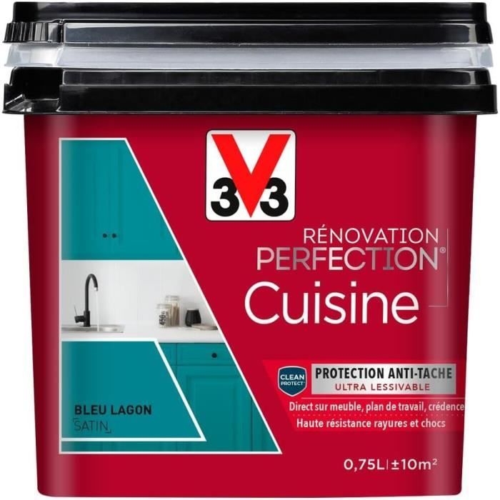 Peinture - v33 - rénovation cuisine - bleu lagon - satiné - haute résistance 750ml