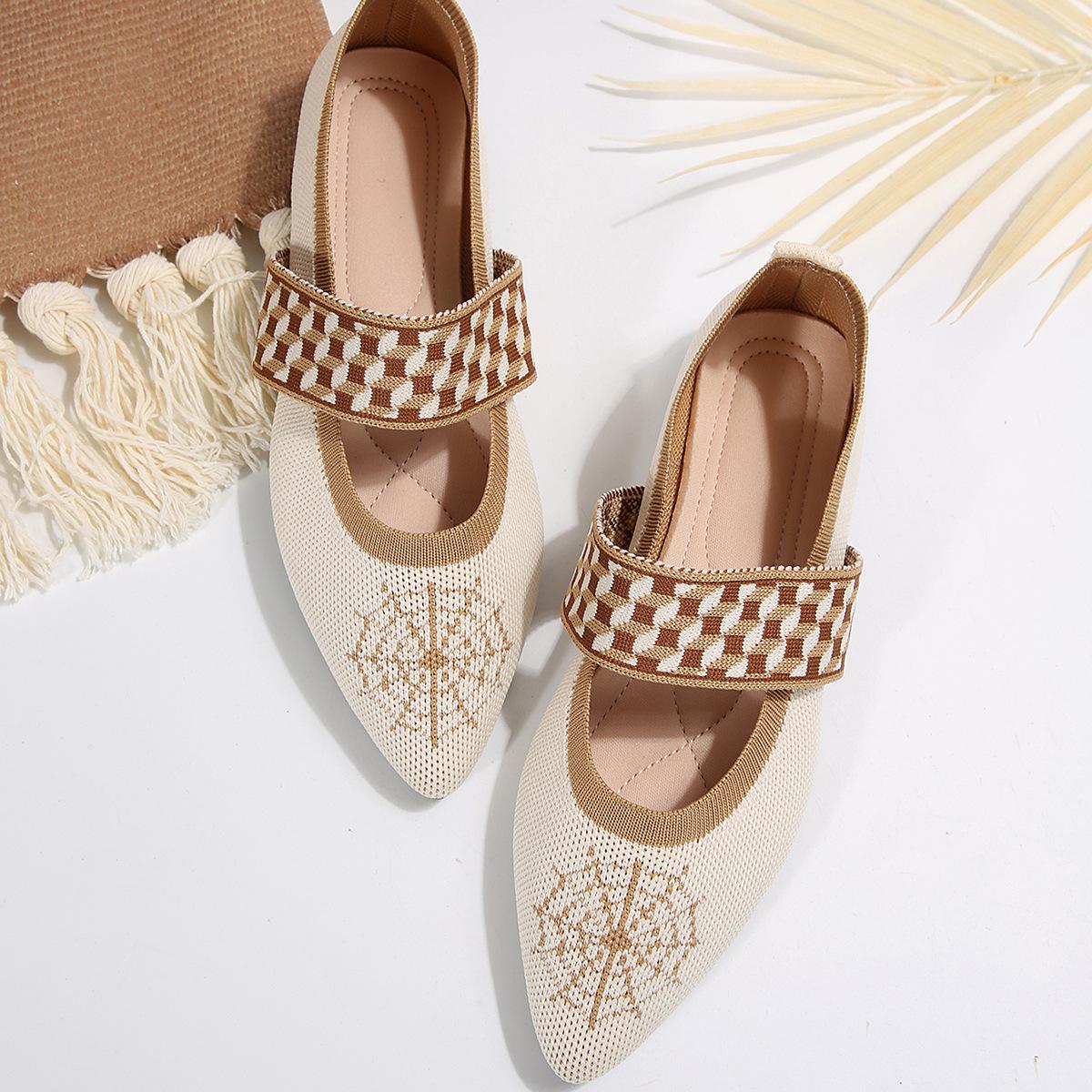 

Европейские и американские женские лоферы в стиле ретро с цветными блоками - Острый носок, низкий вырез, слипоны, плоская вязка, дышащие 41