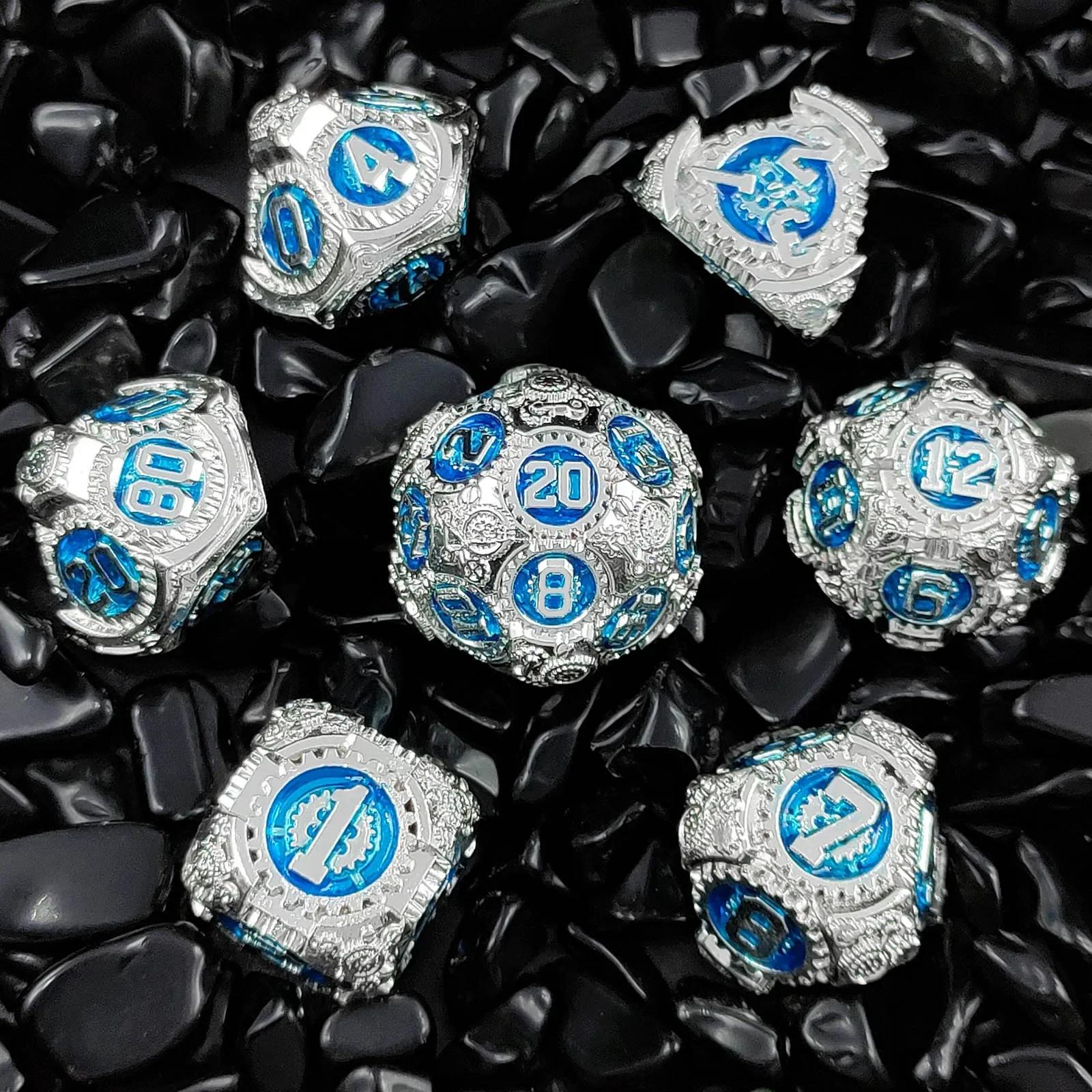 

7 шт./набор игральных костей Gear Metal Dnd, набор многогранных игральных костей с цифрами для настольной игры Dnd TRPG Cthulhu COC Running Team D6