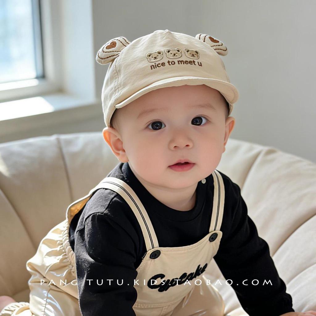 Newborn Cute Bear Embroidered Quick-Dry Duckbill Hat - Soft, Breathable Brim for Spring & Autumn