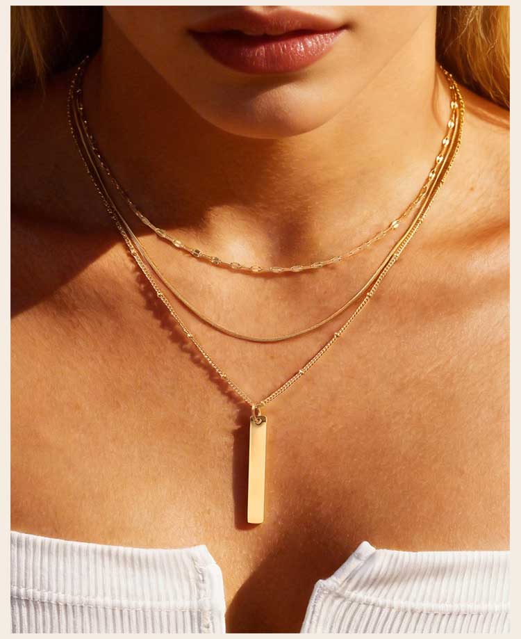 Layered Vertical Bar Pendant Necklace for Women Clavicle Chain Collarbone Choker Necklace 18K PVD Gold Plated Jewelry Waterproof
