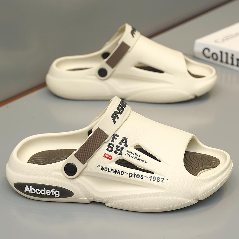 Men's Anti-Slip Outdoor Clog Sandals - Quick-Dry EVA Beach Shoes with Bold Letter Print, Lightweight Garden/Camping Sandals for Walking