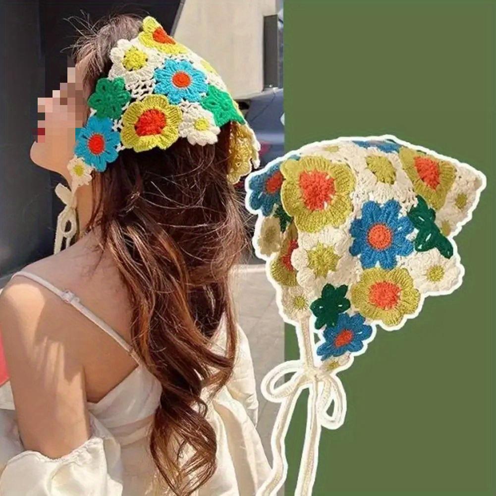 Sweet Cute Handmade Crochet Hollow Triangle Headband Towel Women Spring and Summer Travel Literary Photo Hair Scarf