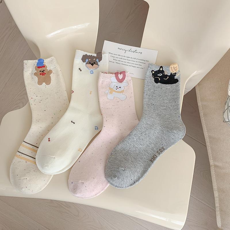 Spring And Autumn Cute Socks, Mid-Tube Socks, Trendy Pure Cotton Yarn, Boneless Cartoon Children'S Korean Socks