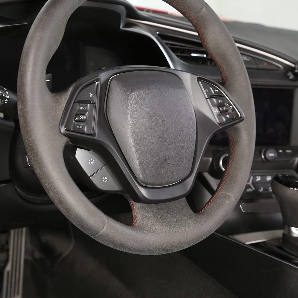 Car Steering Wheel Cover Molding Cover Trims Accessories Compatible for Chevrolet Corvette C7 2014-2019 Carbon Fiber Look Steering Wheel Accessories