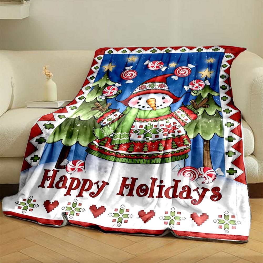 Happy Holiday Snowman Print Blanket bedroom Blanket for Livingroom Couch lunch break Soft throw for Friend's festival Gift