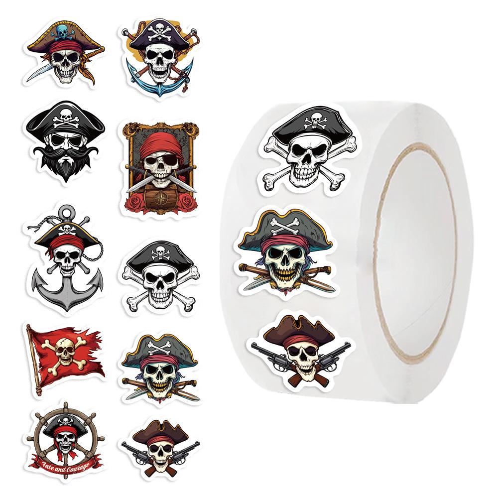 500 Pieces/roll Sticker Roll Sticker New Product Cartoon Pirate Creative Handbook Material Self-adhesive Seal Sticker