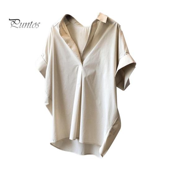 

Женская летняя рубашка с лацканами и коротким рукавом, однотонный пуловер, свободный крой, тонкая офисная женская рубашка, рабочая одежда XL хаки