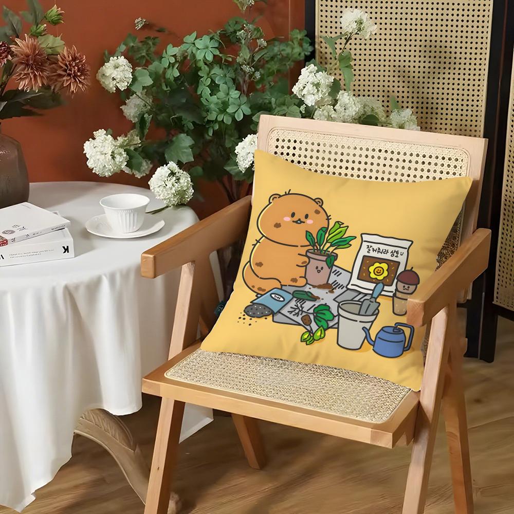 Cartoon Cute Bear Cushion Cover Silky Short Plush Invisible Zipper Dustproof Sofa Pillow Case for Home Decor