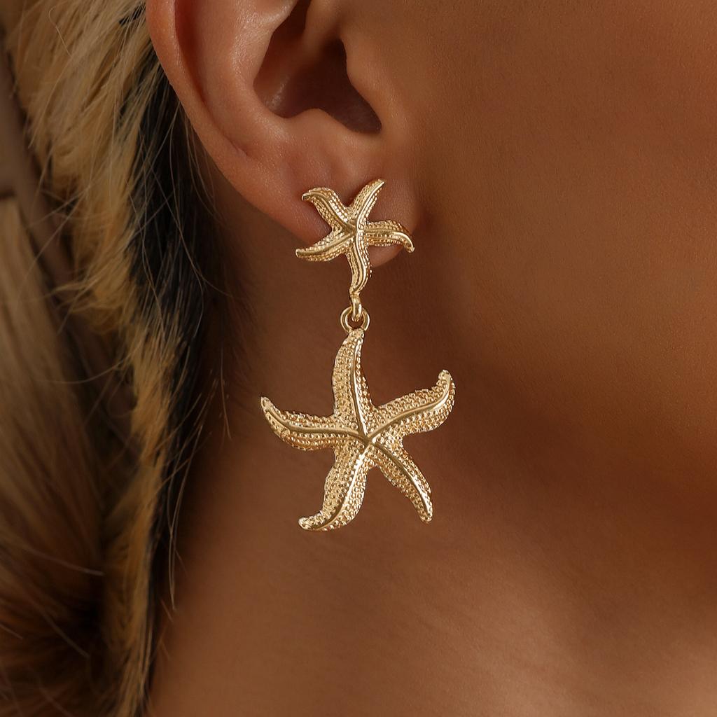 New Simple Leisure Bohemia Starfish Shell Beach Vacation Style Dangling Earrings for Women Luxury Ocean Jewelry Accessories Gift
