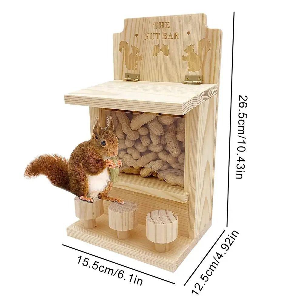 Wooden Squirrel Feeder Hanging Pet Food Dispenser Bird Raising Tool Hamster Feeding Box Courtyard