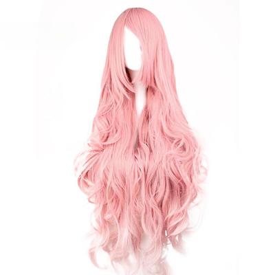 Rosa Natürliche Lange Lockige Perücke Damen Flauschiges Haarteil für Cosplay Party