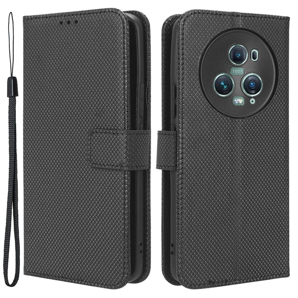 For Honor Magic5 Pro 5G Diamond Texture PU Leather Wallet Phone Case Support Stand Anti-drop Cover