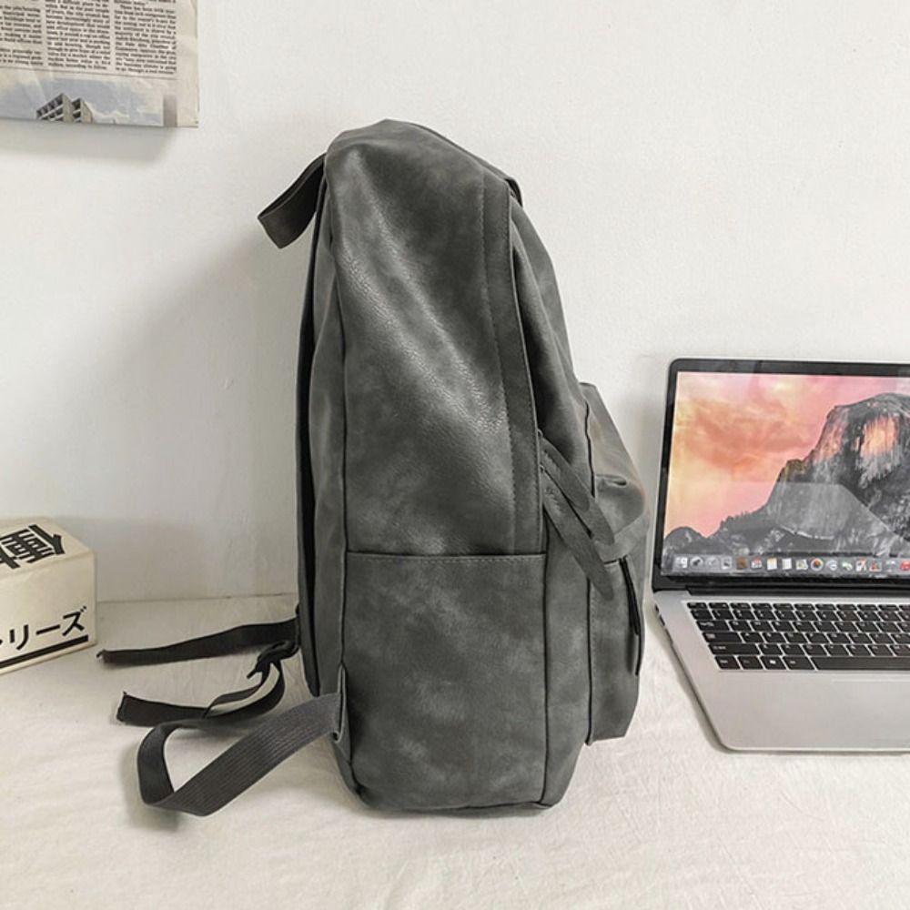 Multiple Pockets Teens Schoolbag Korean Style Travel Bag Leather Backpack Men  Boys Girls