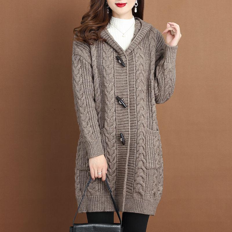 Women Plus Size 6XL Loose Hooded Knitted Sweater Coat Autumn Winter Temperament Coat Sweater Jacket Womens Casual Outerwear