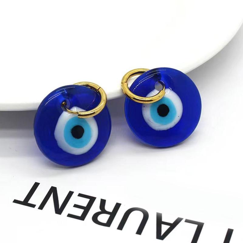 2 Pcs Retro Acrylic Eye Round Earrings Devil's Eye Earrings Turkish Blue Eye Stud Earrings Women Girls Ear Jewelry