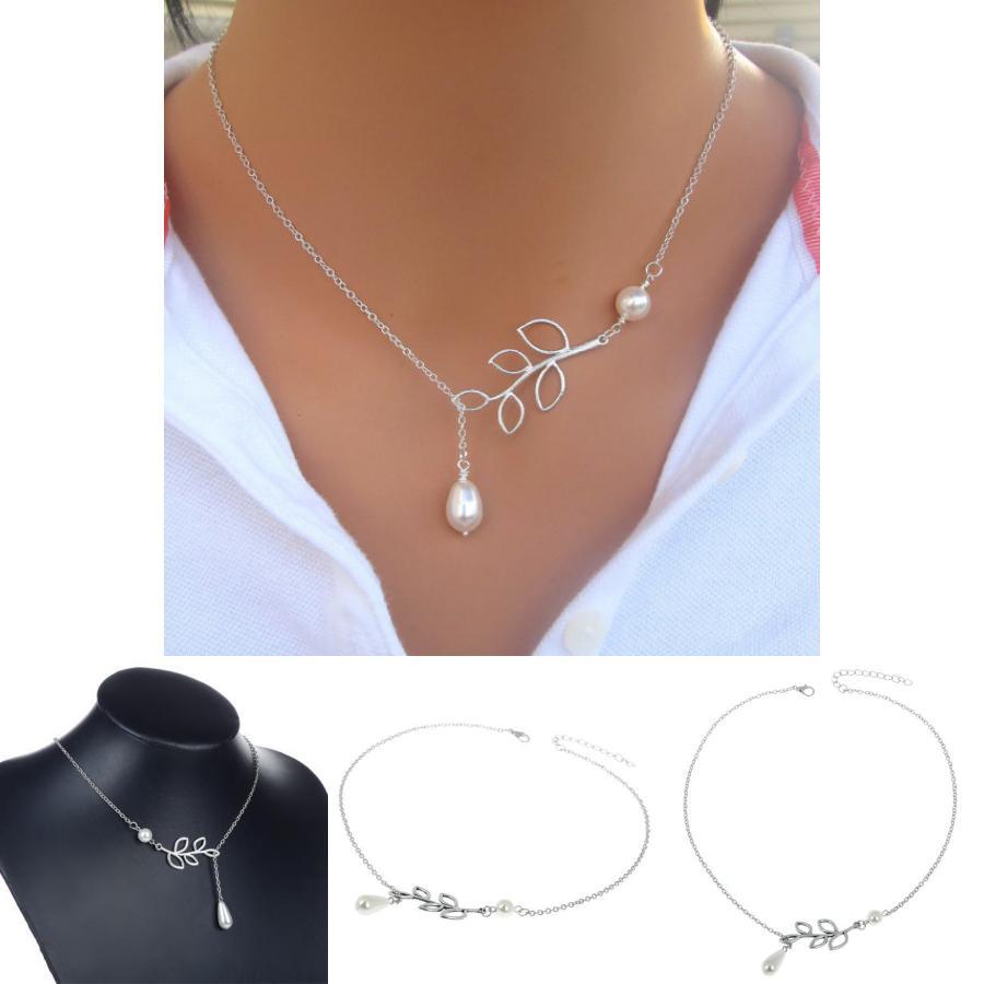 Elegant Pearl Drop Leaf Necklace In Alloy For Fashionable Women And Trendy Styles