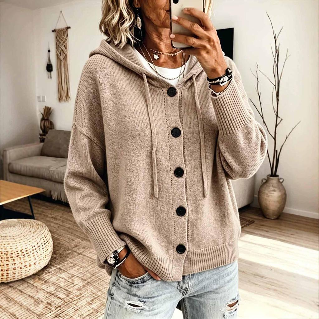 2026 Unisex Lässiger Lockerer Kapuzen-Strickjacke-Pullover mit Knöpfen