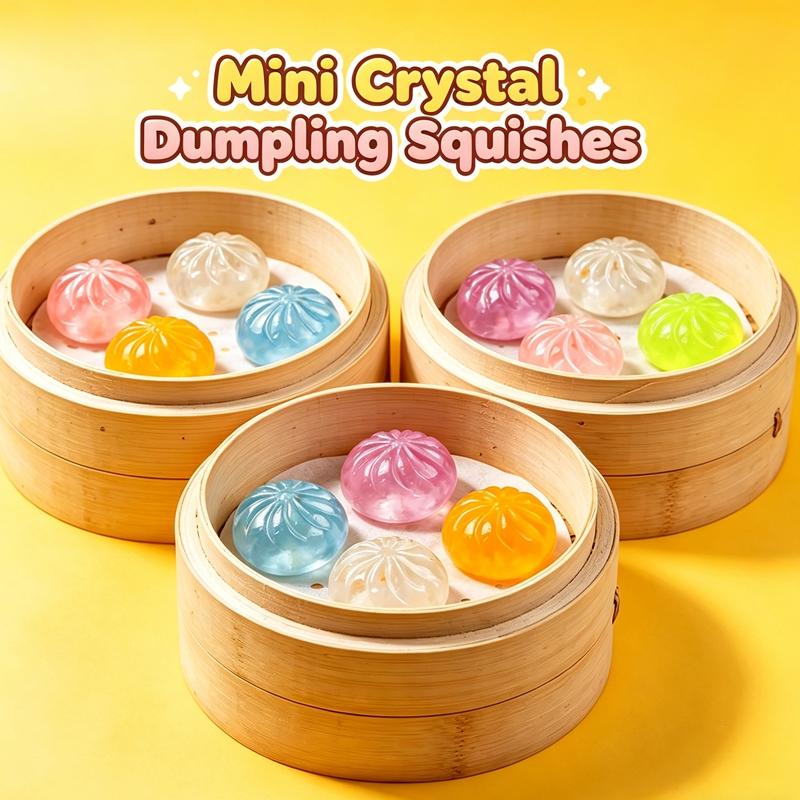 5Pcs Mini Dumplings with Steamer Buns Squeeze Ball Slow Rebound Toys Crystal Dumpling Squishes Squishy Fidget Toy