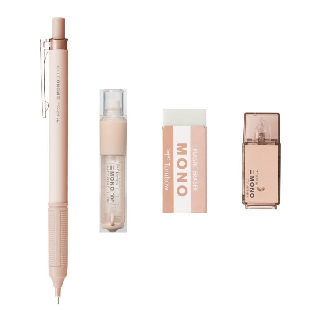 

Tombow MONO Mineral Color Stationery Apricot Pink Mechanical 2 and Correction Set, (0.5mm Pencil, Erasers, Tape) PCC-421DAZ