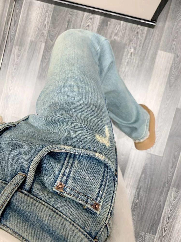 Women's High-Waist Retro Distressed Wide Leg Jeans - Autumn 2024 Collection