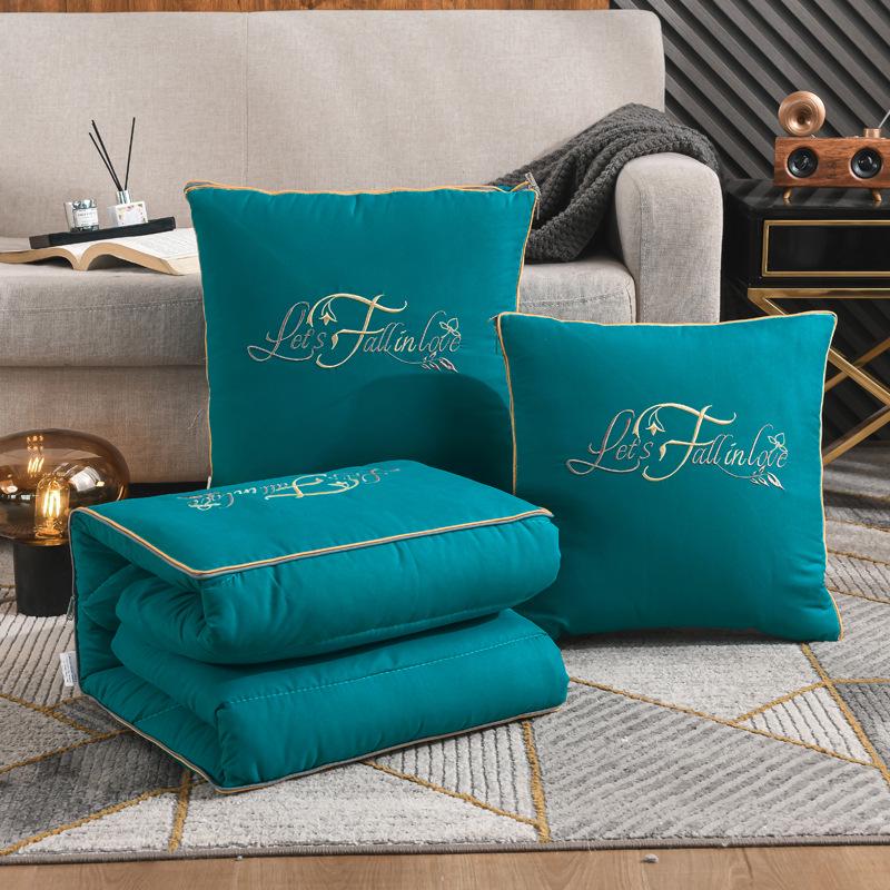 Dual-Use Embroidered Pillow Blanket: Office Nap & Car Cushion Combo