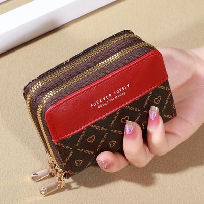 Portafoglio Corto da Donna alla Moda Doppia Zip Color Block Portamonete Pochette Multi Scomparti Grande Capacità Porta Carte Doppio Strato Borsa da Donna