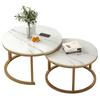 Modern Minimalist Round Coffee Table Set with Stone Pattern and Iron Art Storage