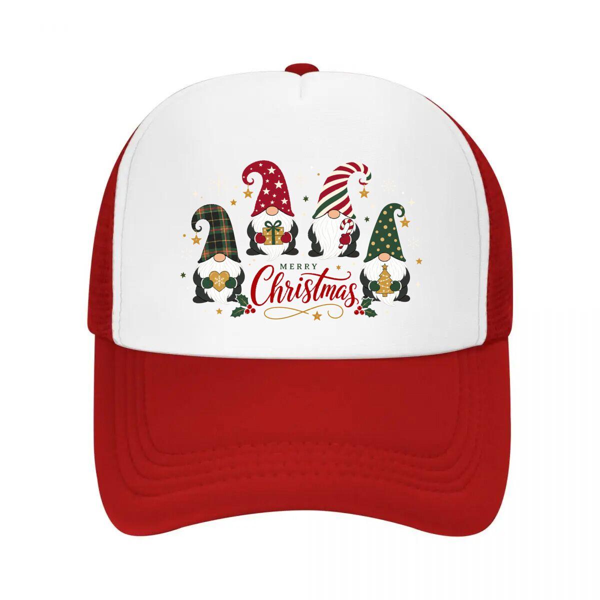 Whimsical Holiday Gnomes Merry Cheer Mesh Baseball Cap Casual Hat Outdoor For Womens Unisex FeUnisex One Size